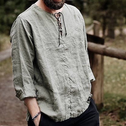 Relaxed Fit Linen V Neck Shirt for Men