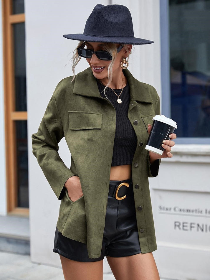 Soft Leather Jacket - Relaxed Fit - Button Front and Pocket - Nocini