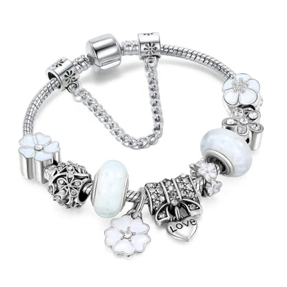 Shiny Silver Tone Heart Charm Bracelet