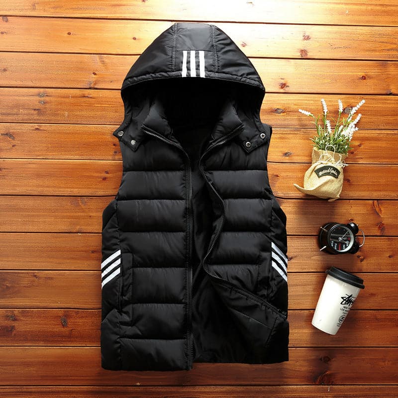 Warm Padded Quilted Men's Vest with Hood