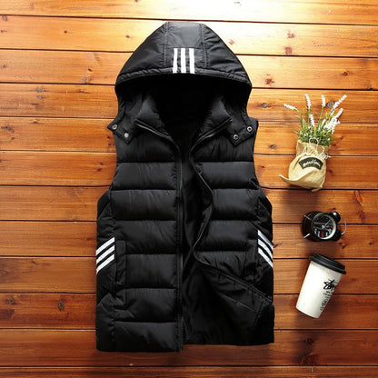 Warm Padded Quilted Men's Vest with Hood