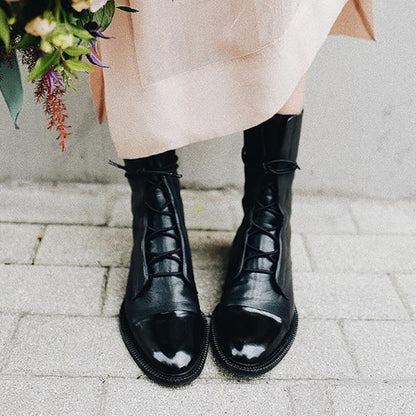 Elegant Women's Leather Lace Up Ankle Boots