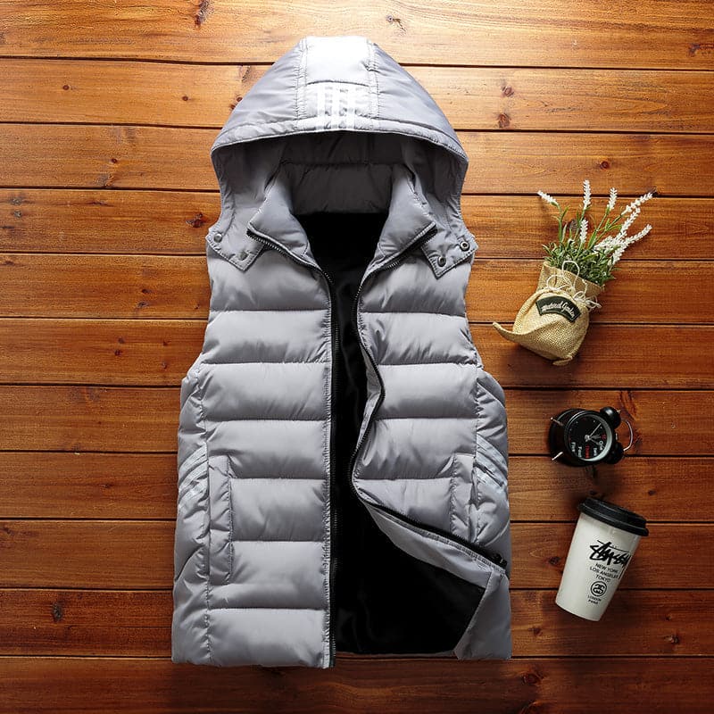 Warm Padded Quilted Men's Vest with Hood