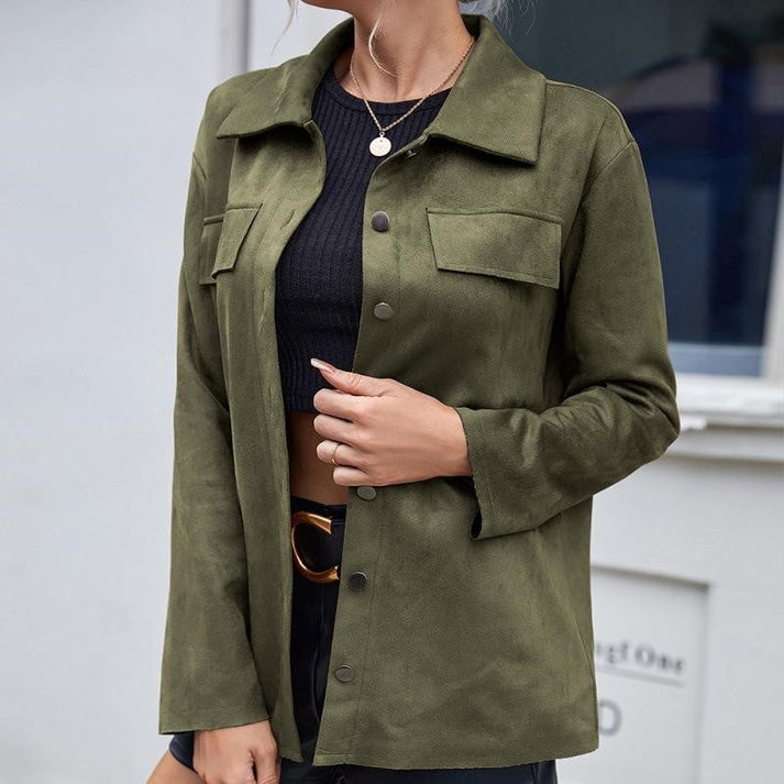 Soft Leather Jacket - Relaxed Fit - Button Front and Pocket