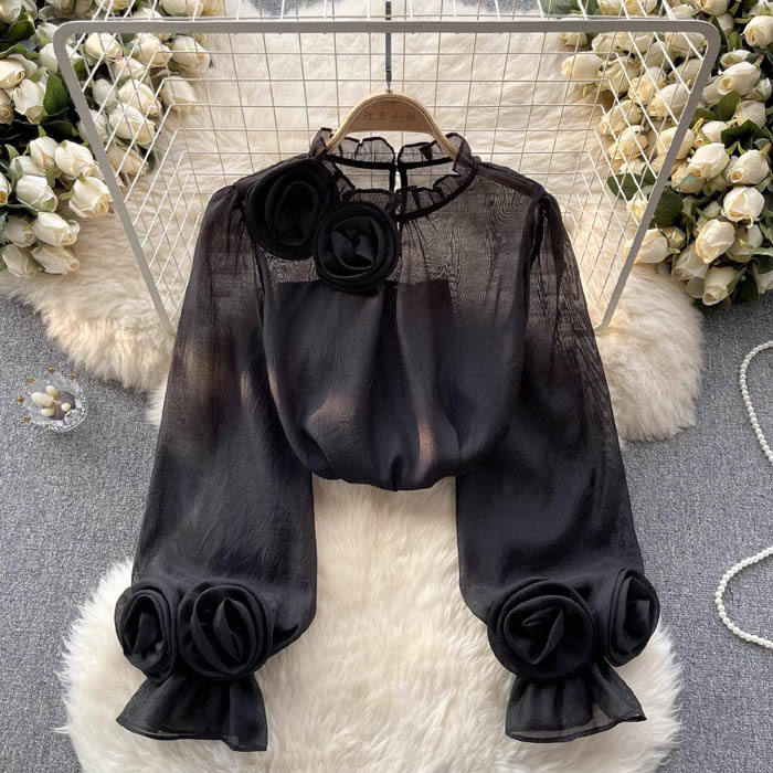 Ladies' Elegant Ruffled Blouse with Floral Details