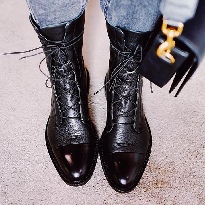 Elegant Women's Leather Lace Up Ankle Boots