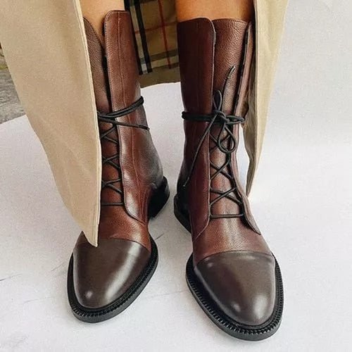 Elegant Women's Leather Lace Up Ankle Boots