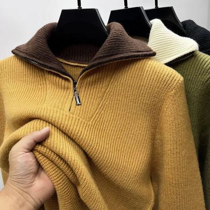 Casual Men's Zip Up Crew Neck Sweater