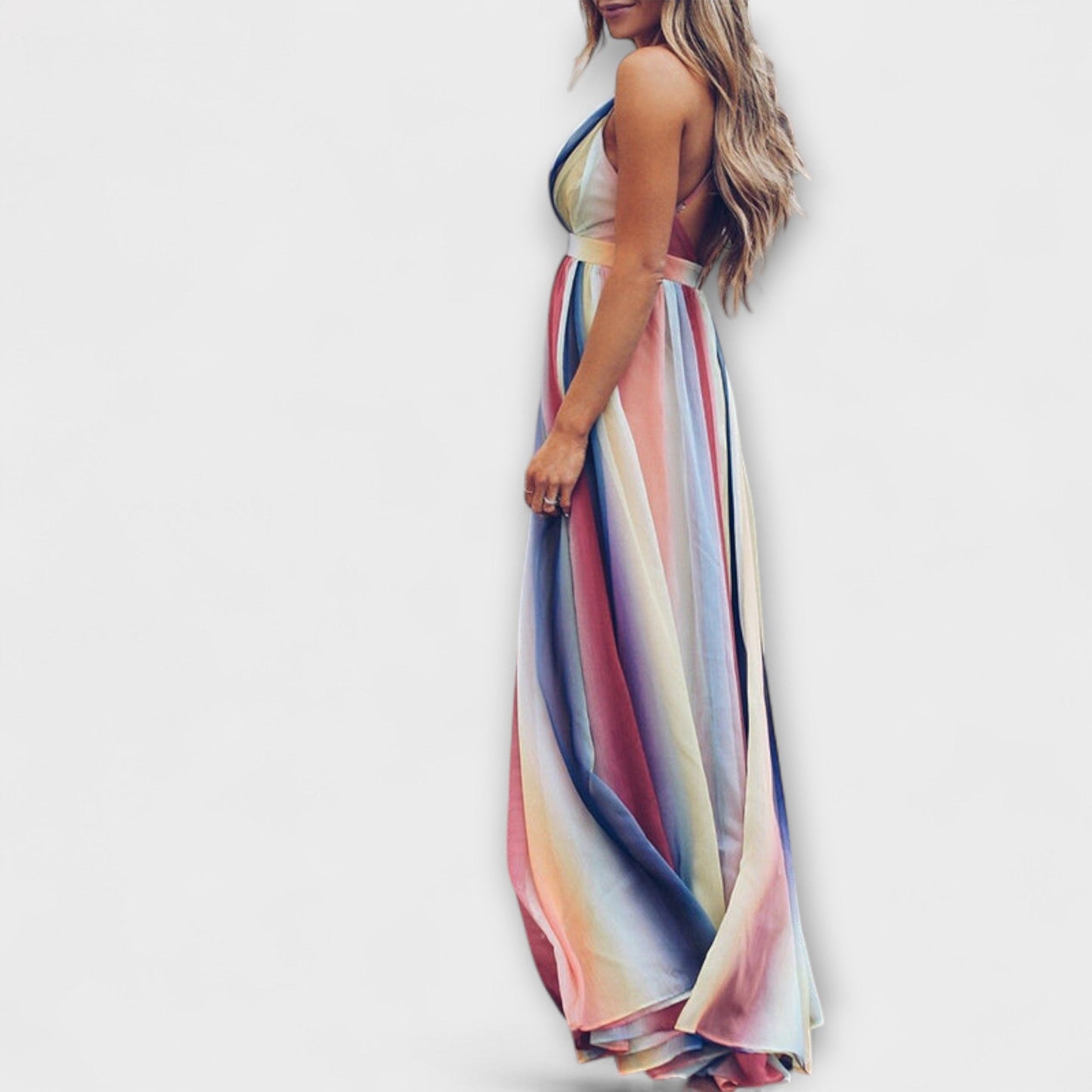Colorful Striped V-Neck Women's Party Dress