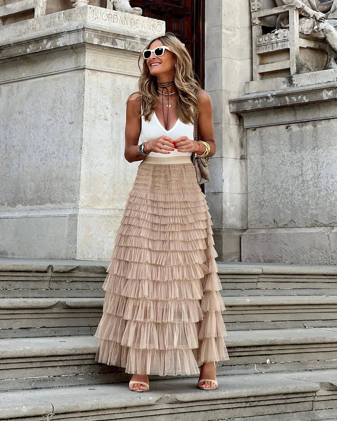 Flowy Long Skirt with Stretchy Waist - Olytrend