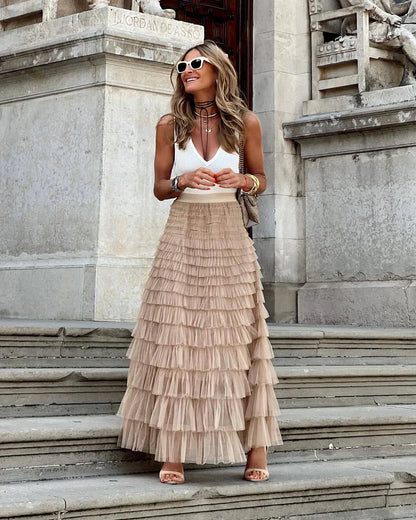 Flowy Long Skirt with Stretchy Waist - Olytrend