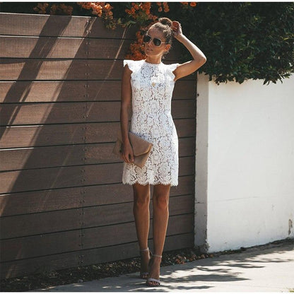 Women's Fit Lace Mini Dress with Short Sleeves