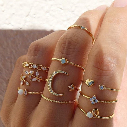 Set of 10 Vintage Style Silver Gold Rings - Nocini