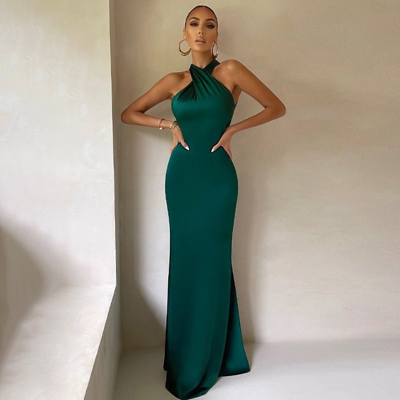 Elegant V Neck Long Evening Gown for Women - Nocini