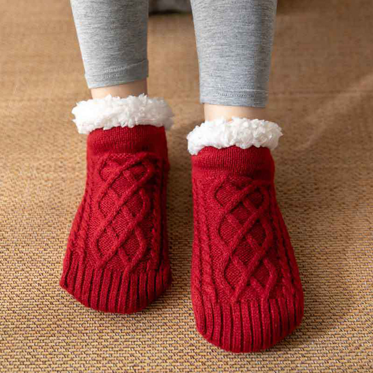Warm Fuzzy Cable Knit Slipper Socks