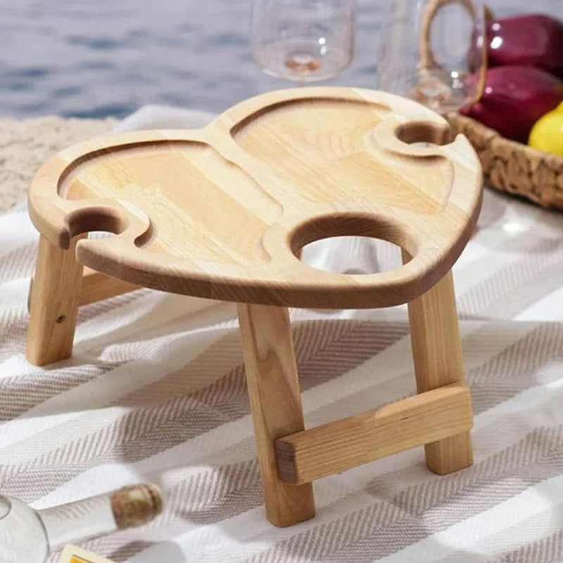 Portable Nordic Oak Wine Table With Foldable Legs