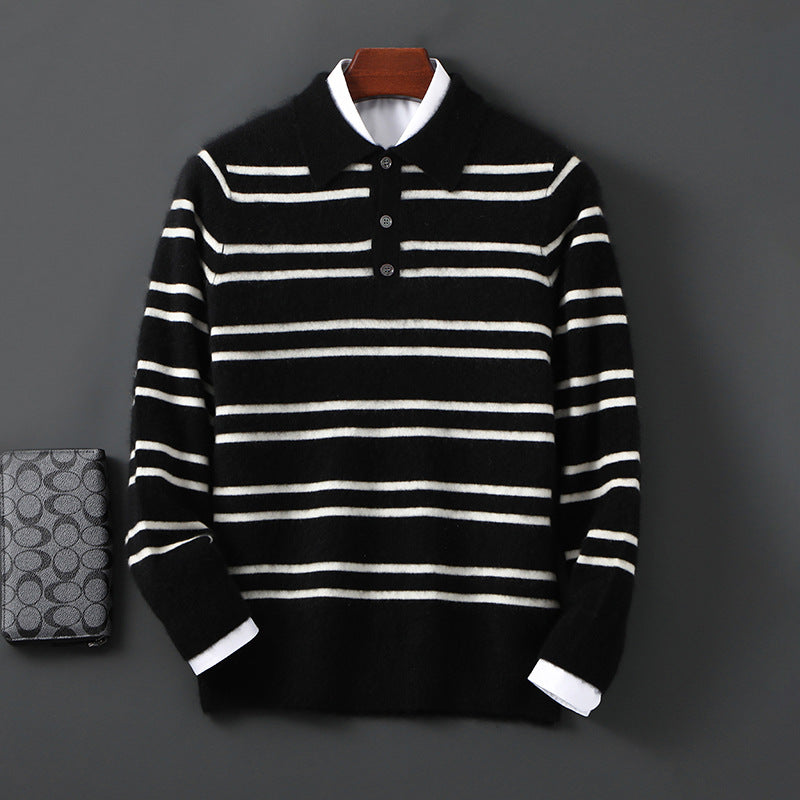 Soft Striped Crew Neck Polo Sweater
