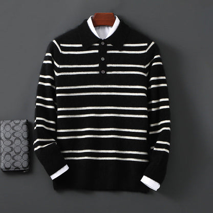 Soft Striped Crew Neck Polo Sweater