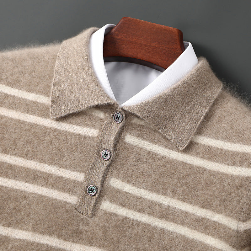 Soft Striped Crew Neck Polo Sweater