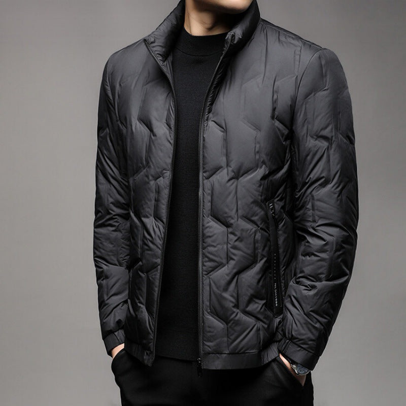Warm Quilted Puffer Coat For Men Hip Length