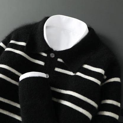 Soft Striped Crew Neck Polo Sweater