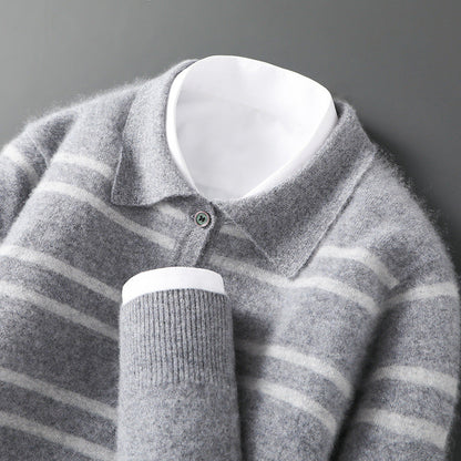 Soft Striped Crew Neck Polo Sweater