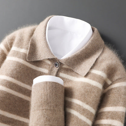 Soft Striped Crew Neck Polo Sweater