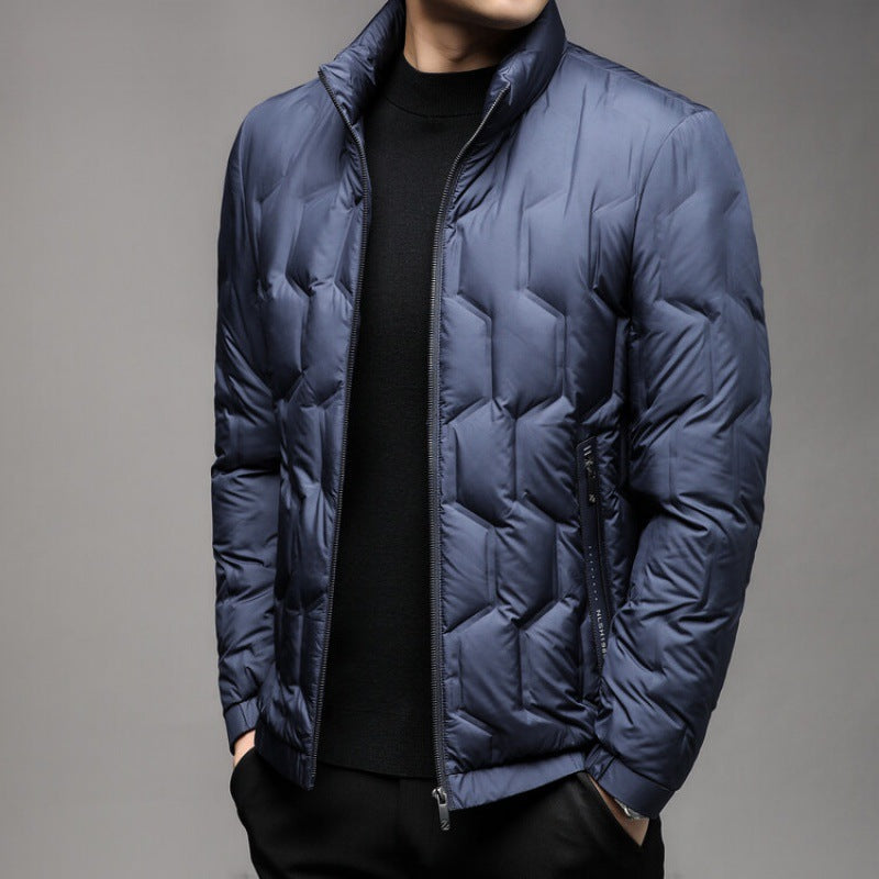 Warm Quilted Puffer Coat For Men Hip Length