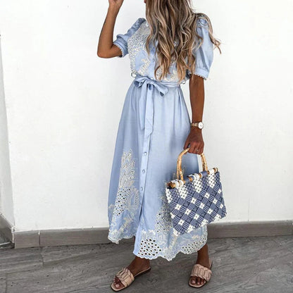 Ladies Beautiful Navy Embroidered Dress - Olytrend