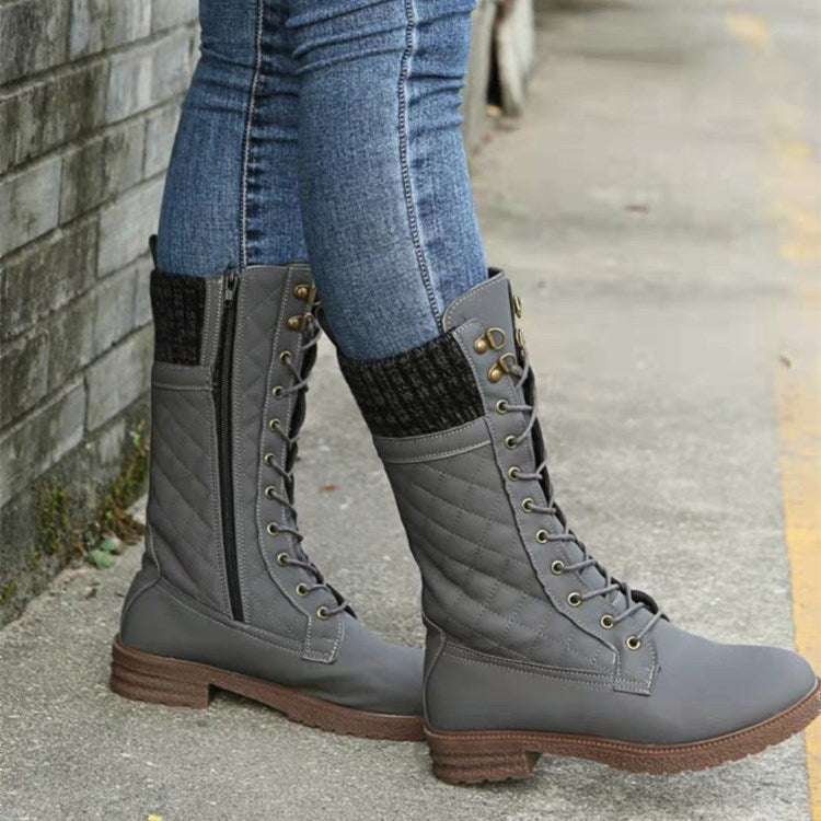 Ladies Tall Quilted Lace Up Ankle Boots - Nocini