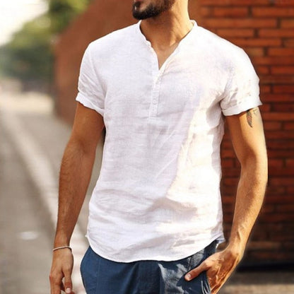 Relaxed Fit Linen V Neck Shirt for Men