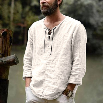 Relaxed Fit Linen V Neck Shirt for Men - Nocini