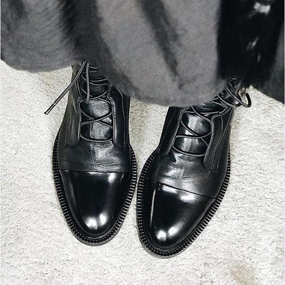 Elegant Women's Leather Lace Up Ankle Boots
