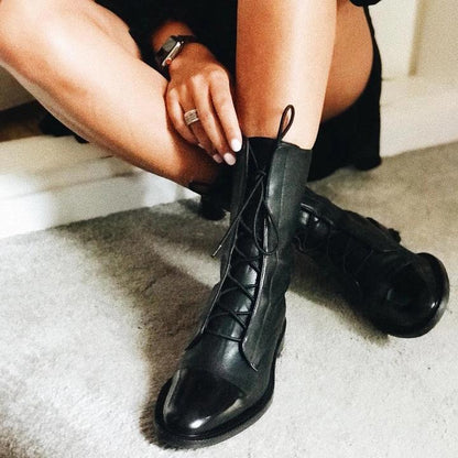 Elegant Women's Leather Lace Up Ankle Boots