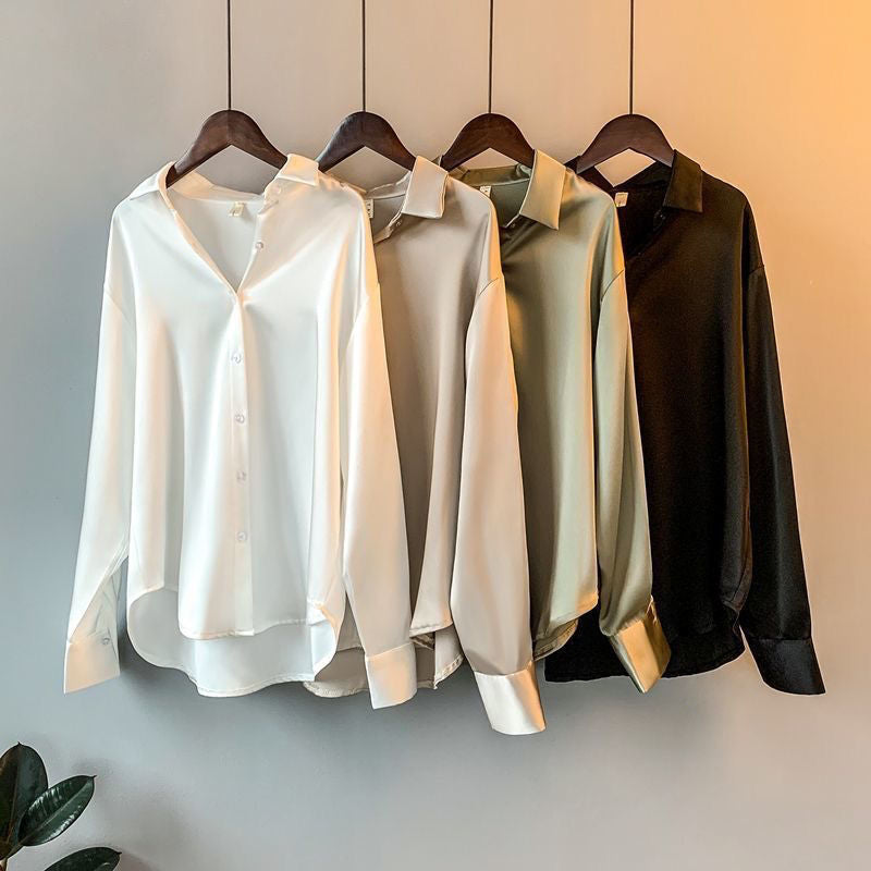 Ladies' Luxurious Satin Button Down Shirt