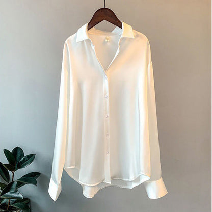 Ladies' Luxurious Satin Button Down Shirt