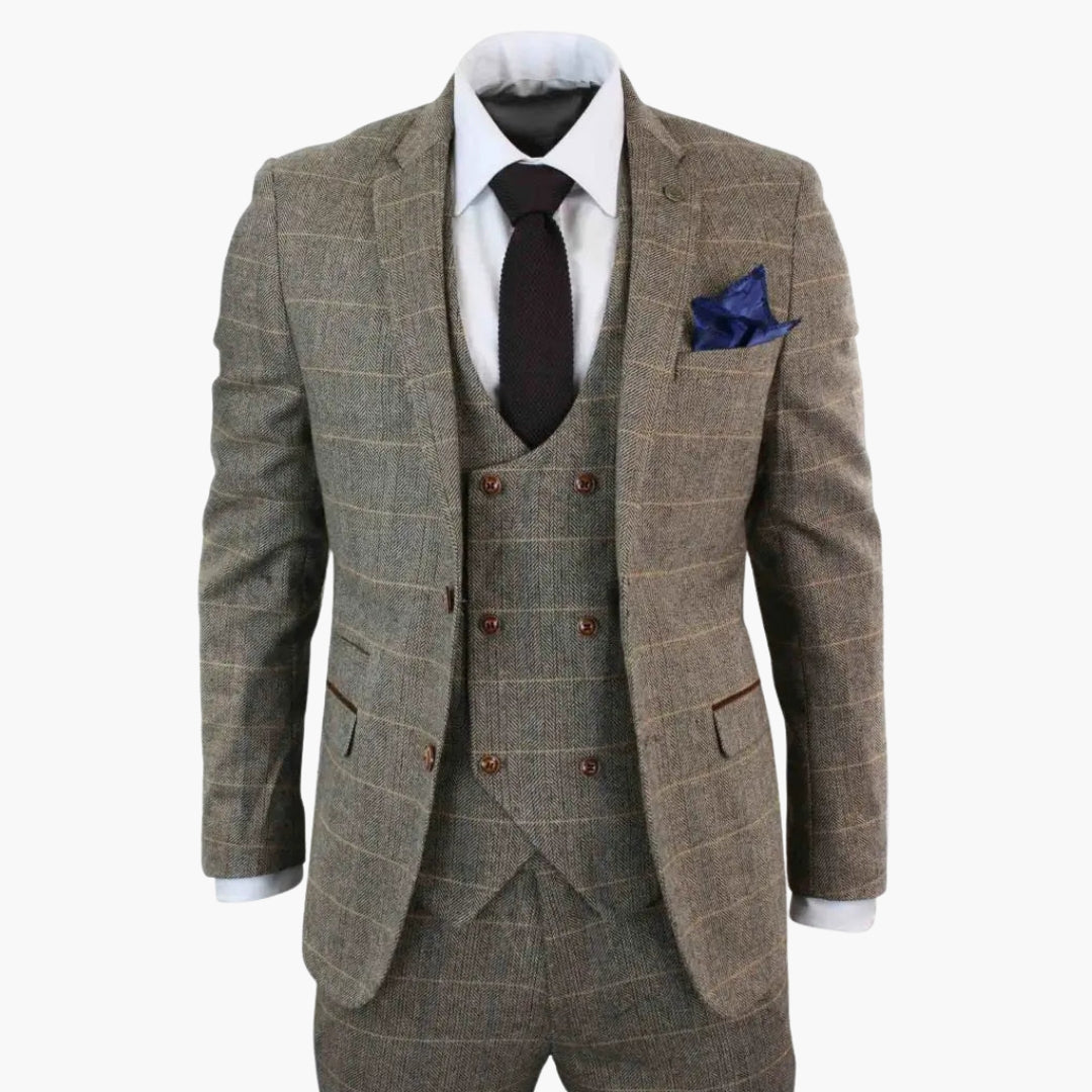 Classic Checked Three Piece Mens Suit