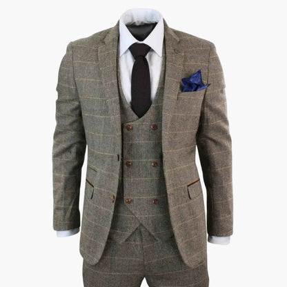 Classic Checked Three Piece Mens Suit