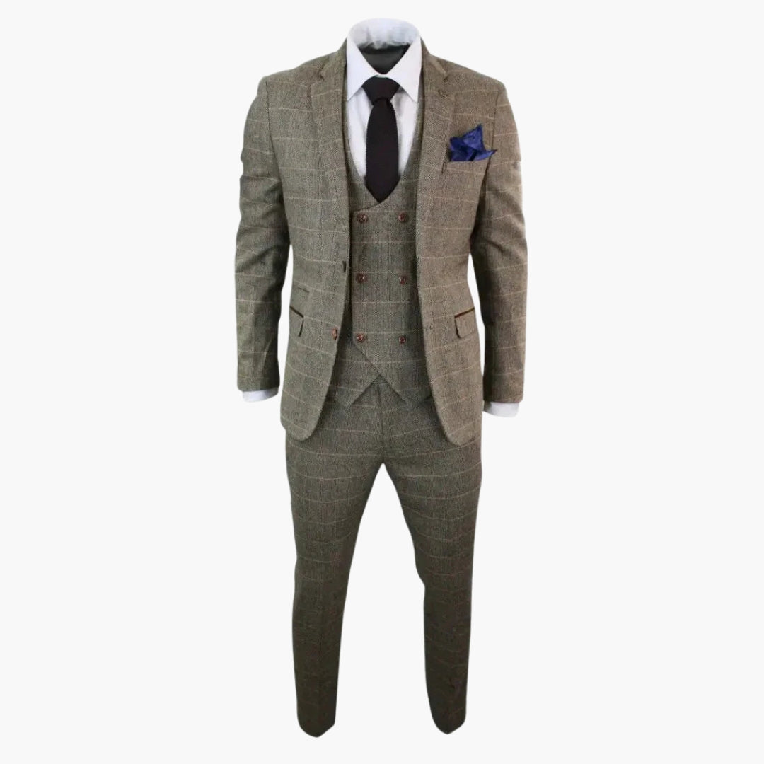 Classic Checked Three Piece Mens Suit - Olytrend