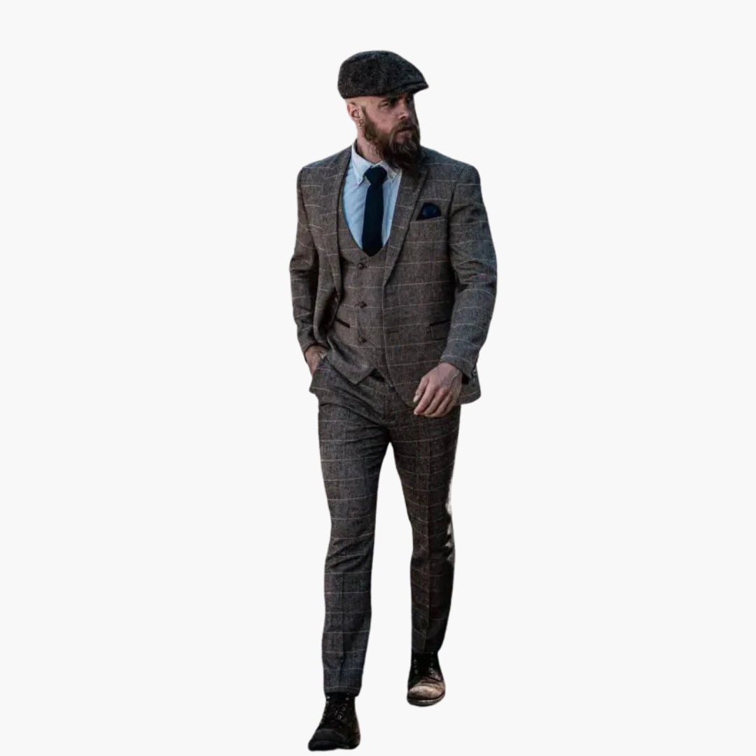 Classic Checked Three Piece Mens Suit