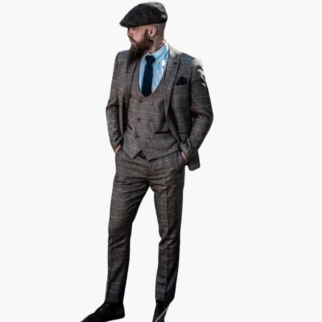 Classic Checked Three Piece Mens Suit
