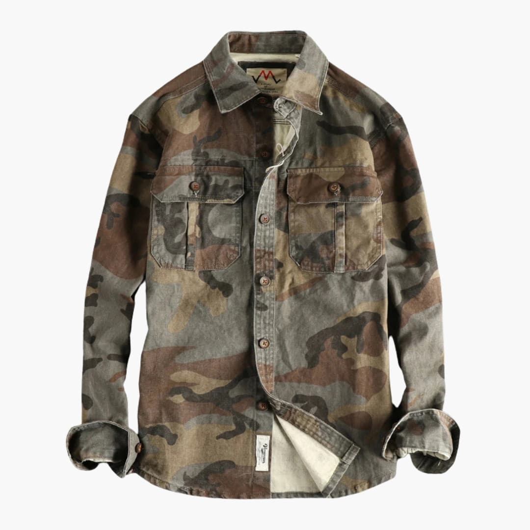 Relaxed Fit Mens Utility Shirt with Pocket Detail - Olytrend