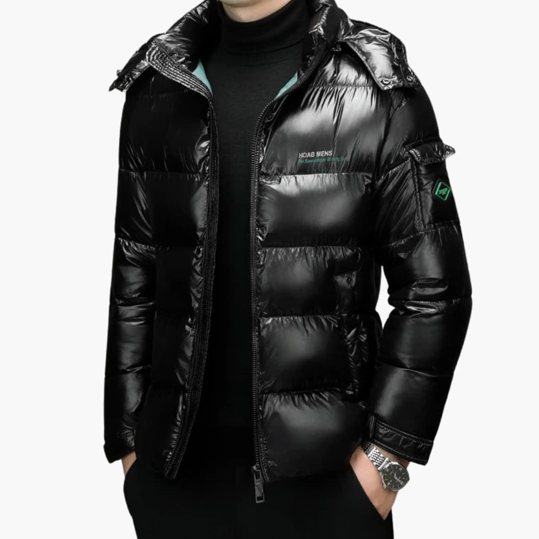 Warm Men's Puffer Coat with Long Sleeves - Olytrend