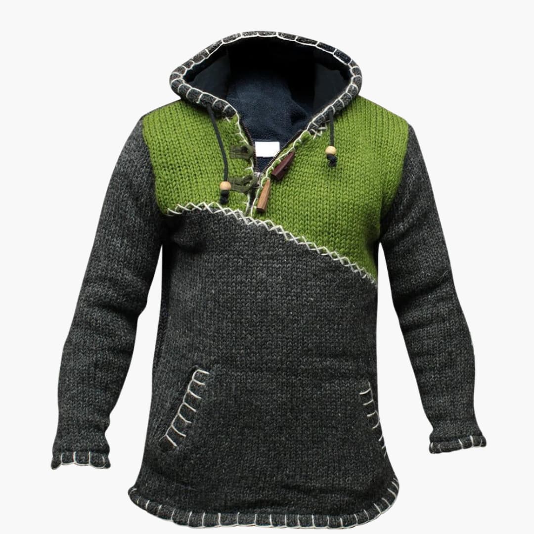 Men's Fleece Hoodie with Pouch and Textured Fabric
