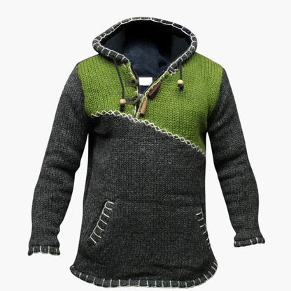 Men's Fleece Hoodie with Pouch and Textured Fabric