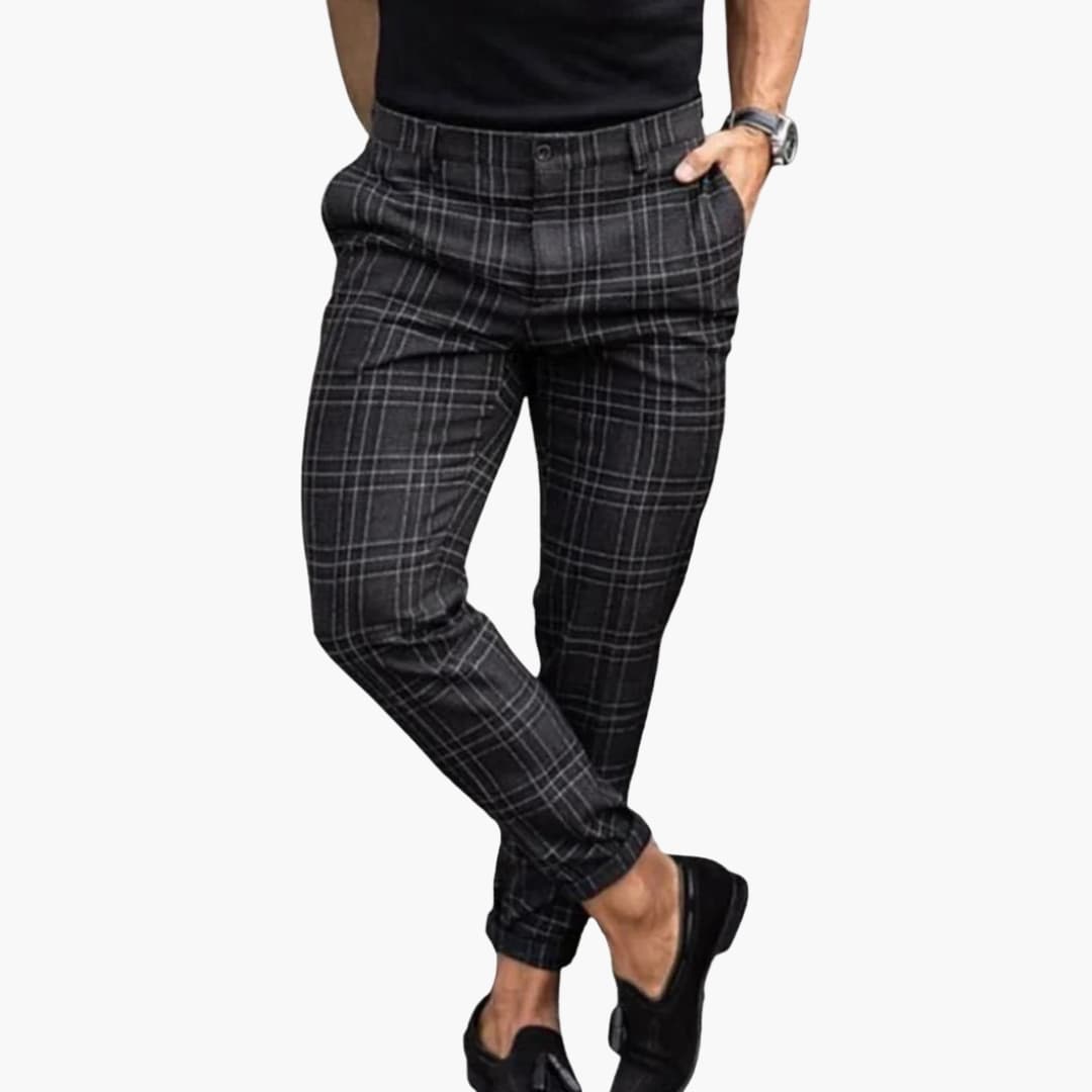 Classic Plaid Pants with Side Pockets - Olytrend