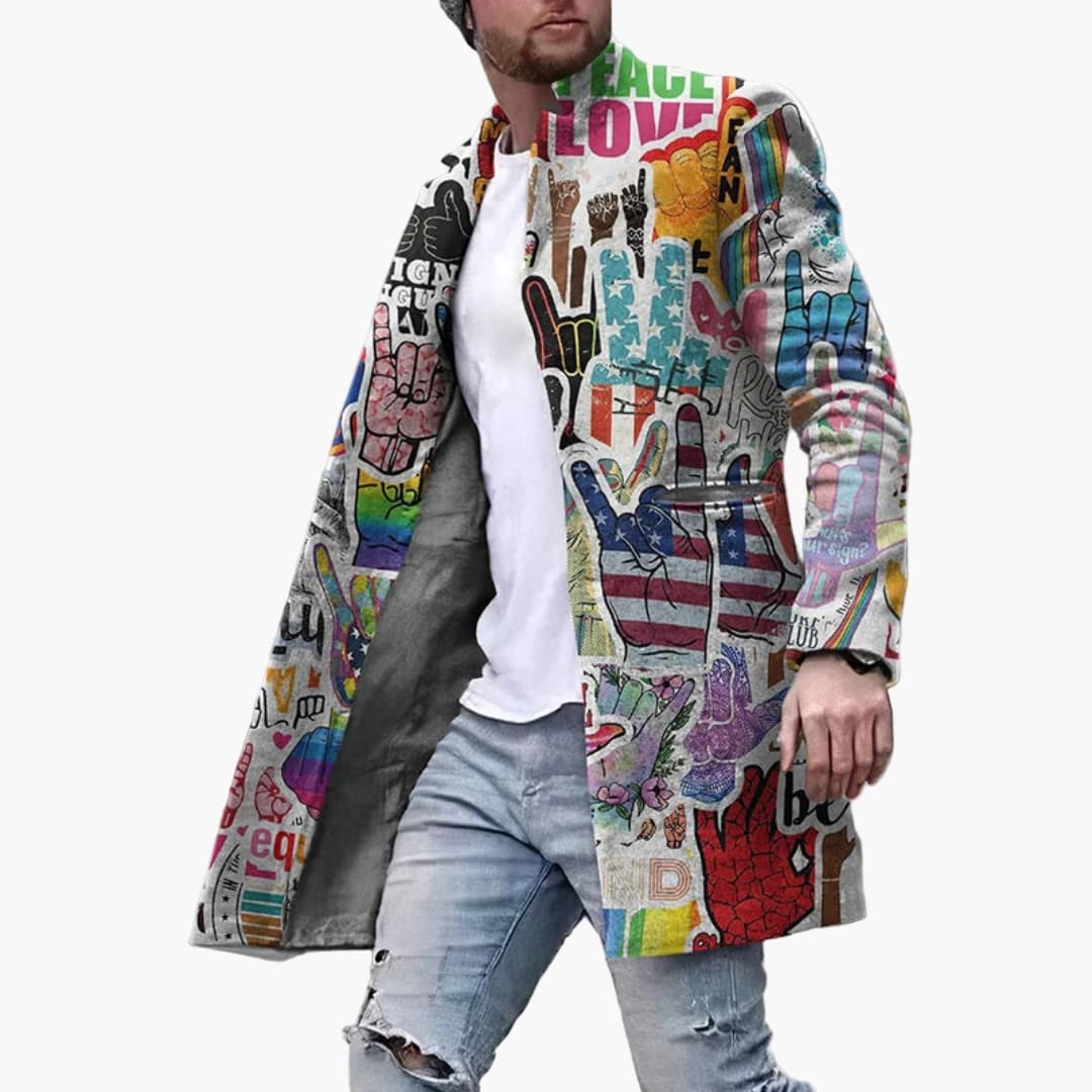 Trendy Mens Overcoat with Bold Print Design - Olytrend