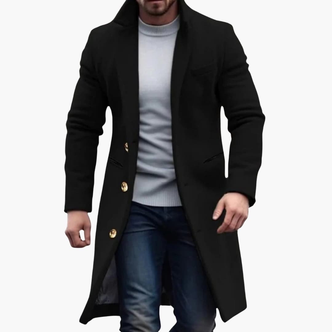 Classic Men's Overcoat Button Front Design - Olytrend