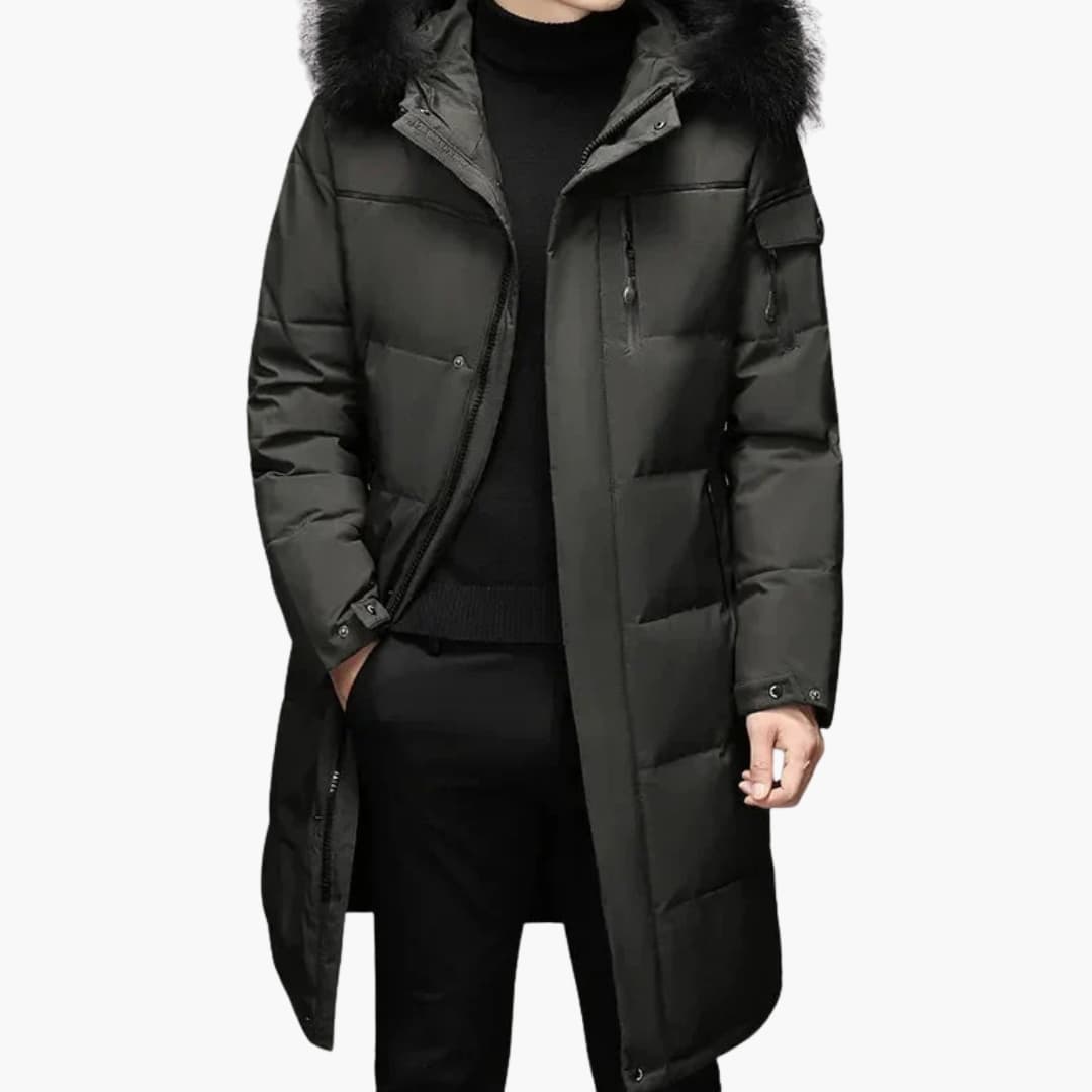Warm Waterproof Men's Parka Coat with Faux Fur Hood