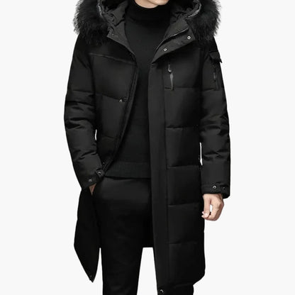 Warm Waterproof Men's Parka Coat with Faux Fur Hood - Olytrend